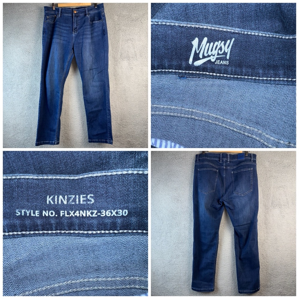 Mugsy Jeans Men's 36x30 Blue Kinzies Cotton Blend Straight Leg Distressed Denim - Picture 1 of 13